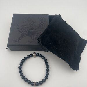 PerePaix Black Bead Skull Bracelet Stretch Gothic Rocker Mens OS